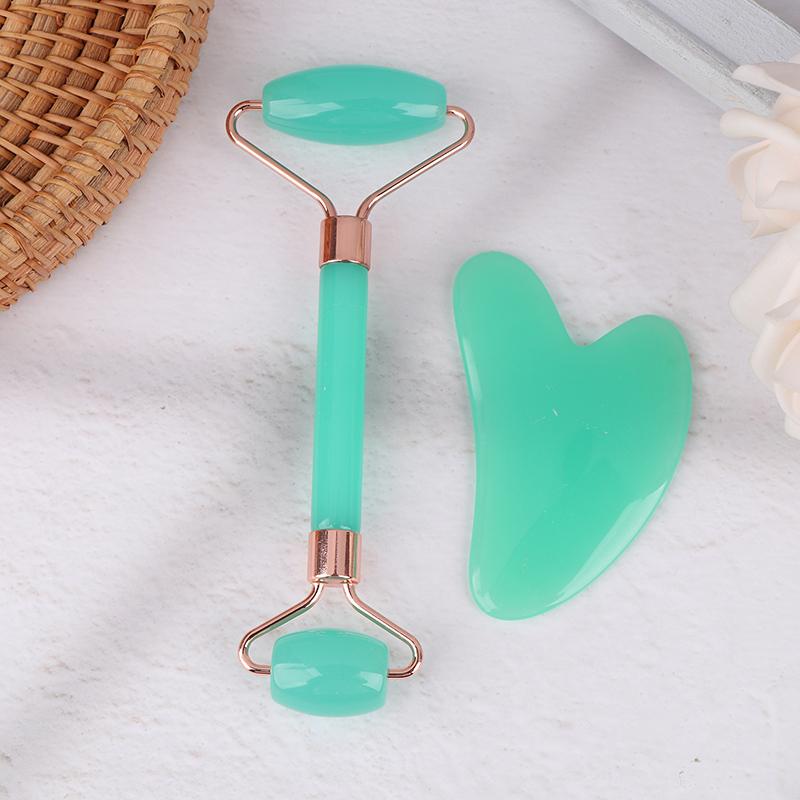 2 шт. Массажер для лица и шеи, роликовый резиновый скребок для красоты, двухсторонняя массажная палочка для разблокировки и расслабления, не розовый нефрит