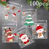 100/200/300 шт. Рождественский пакет для печенья и конфет из ОПП с рисунком Санта-Клауса, самоклеящийся пакет для подарочной упаковки для рождественской новогодней вечеринки, декор
