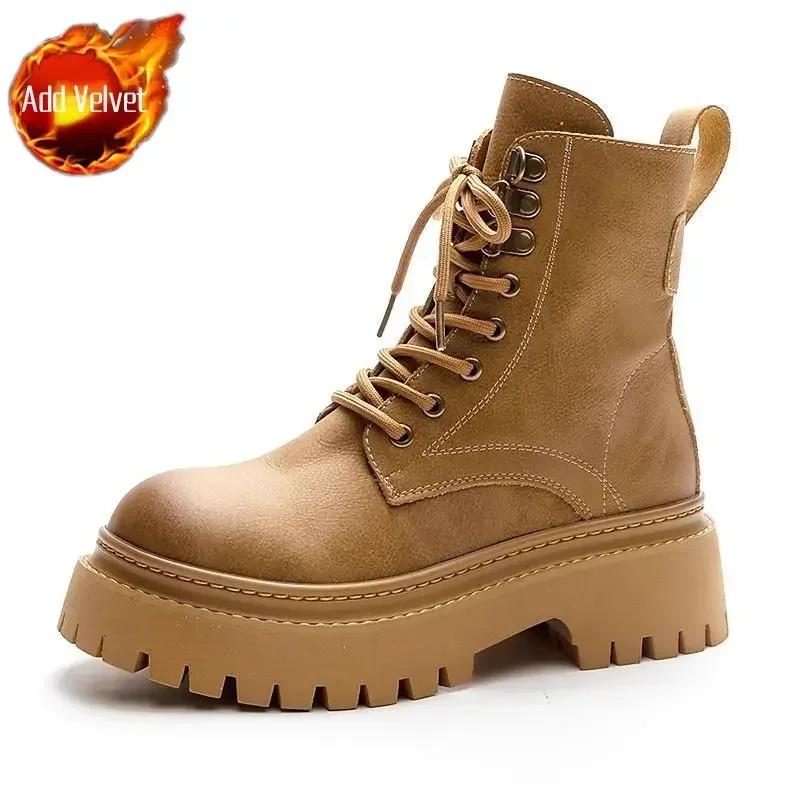 Модные байкерские ботинки на толстой подошве, женские короткие туфли на платформе, кожаные женские ботильоны с круглым носком, весна 2024, осенний тренд, новинка