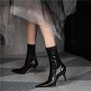 2024 New Spring and Autumn Fashion Women's High Heels Solid Color Pointed Toe Stiletto Heel Side Zipper Women's Short Boots