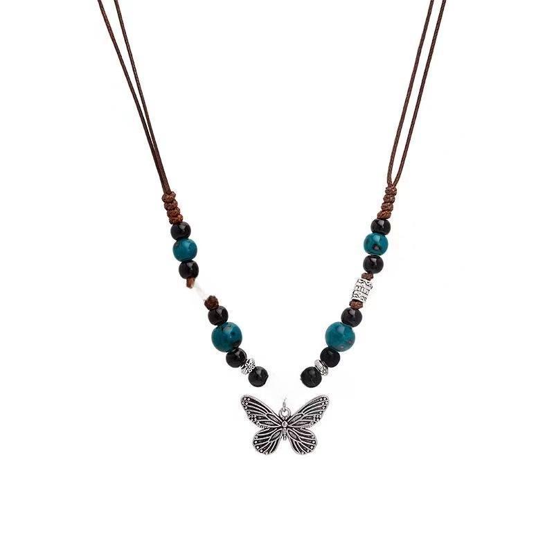 Винтажное китайское этническое ожерелье из бисера в виде бабочек — ретро, универсальная и стильная цепочка на ключицу для женщин.