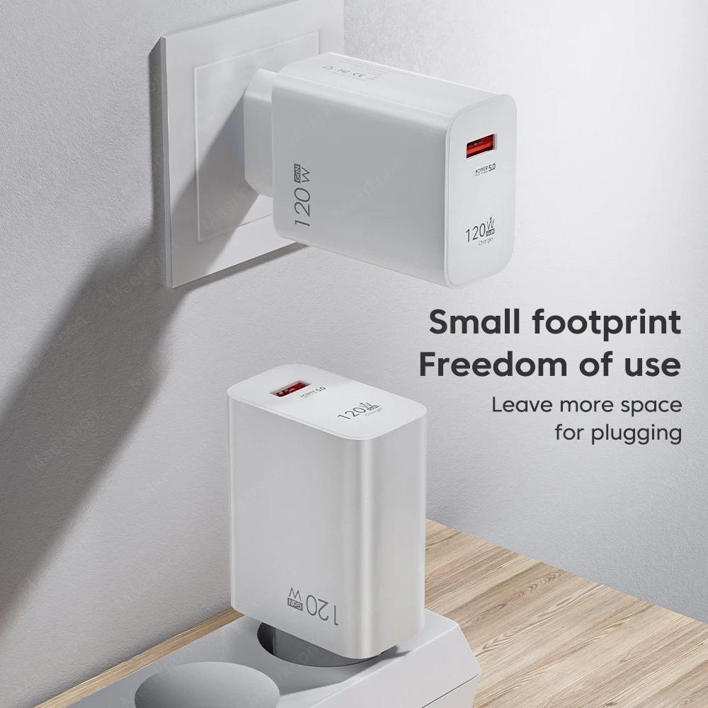 Быстрое зарядное устройство 120 Вт Quick Charge 3.0 с кабелем Type C для iPhone, Samsung, Xiaomi, Huawei - Штекер EU/US