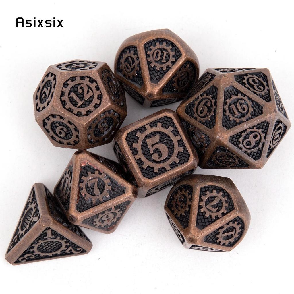 7 Pcs Copper Gear Wheel Metal Dice Solid Metal Polyhedral Dice Set Suitable for Role-Playing RPG Board Game Card Game