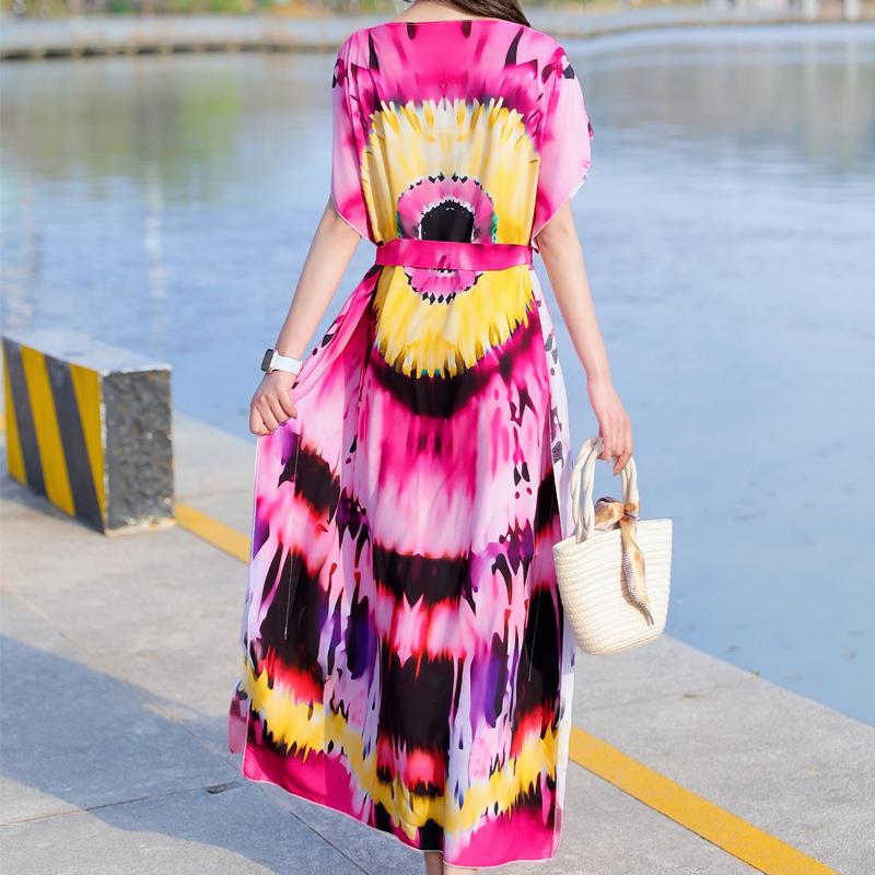 Элегантное летнее повседневное платье для женщин Винтажная одежда Короткий рукав Свободное длинное платье