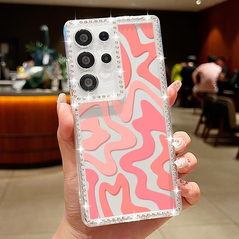 Diamond Frame Clear Case For Samsung S25 Edge S24 FE S23 Ultra S22 A16 A56 A36 A15 A55 Color Stripe Pattern Shockproof Soft Silicone Phone Cover