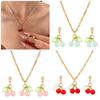 Stylish Cherry Charm Necklace and Earrings Fashionable Pendant Neck Chain Ear Ornament Party Jewelry for Gift Giving