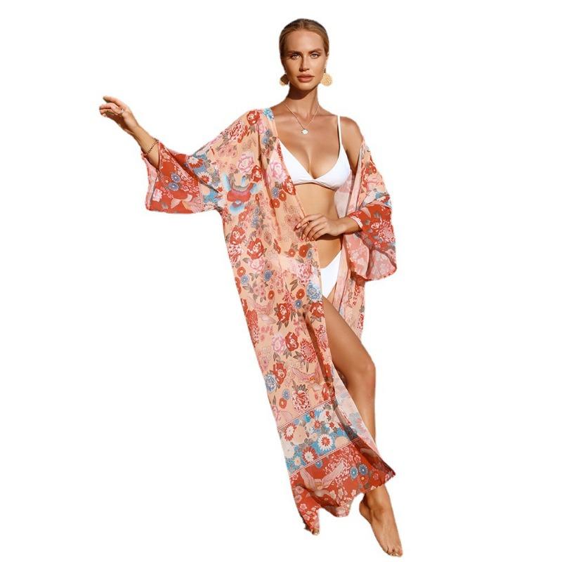 Plus Size Summer Women's Beach Cover Up Printed Holiday Beach Holiday Cardigan