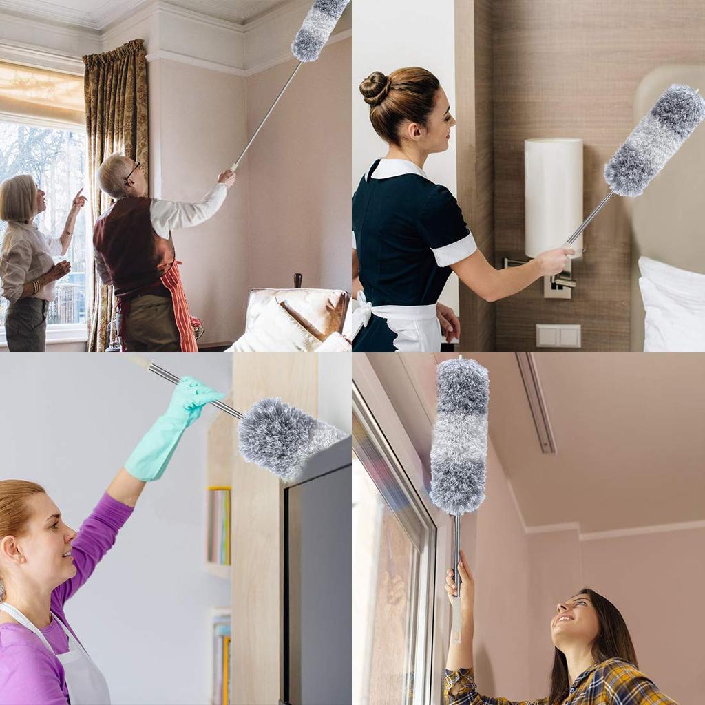 DELUX Микрофибровая метелка-пипидастр Выдвижная метелка для паутины с очень длинной гибкой головкой 100 дюймов Шапка для уборки потолка, высокой мебели, автомобилей, шест, &
