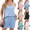 Women's Loose Solid Color Round Neck Suspender Pocket Shorts Casual Set