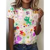 2025 Summer Fashion 3d Printed Cartoon Pattern Top Casual Loose Round Neck T-Shirt Street Simple Harajuku Women's T-Shirt