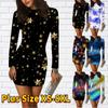 Long Sleeve Bodycon 3D Shiny Stars Print Dress Women Mini Dresses Autumn Skinny Stretchy Party