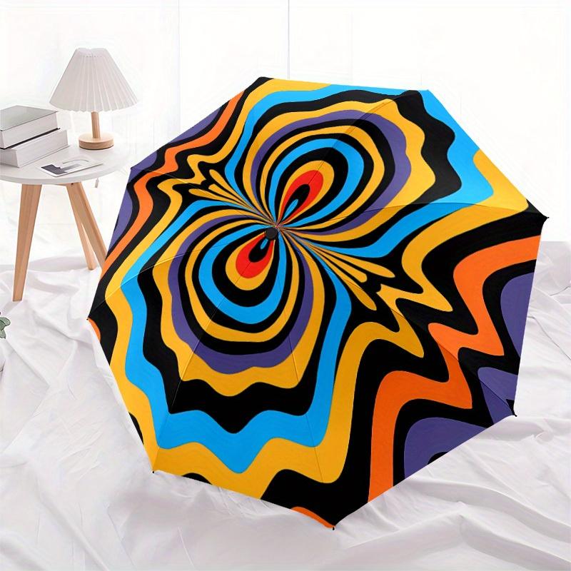 1pc Psychedelic PatternAutomatic Folding Umbrella, Portable & Foldable Design with 8 Ribs, Casual Outdoor Accessory yy250804157