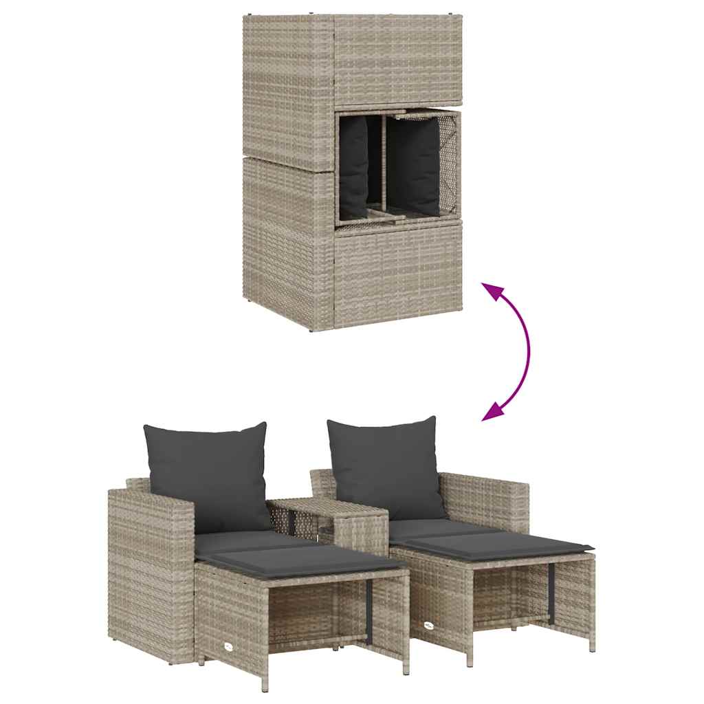5 Piece Garden Sofa Set with Cushions Stackable Light Grey Poly Rattan