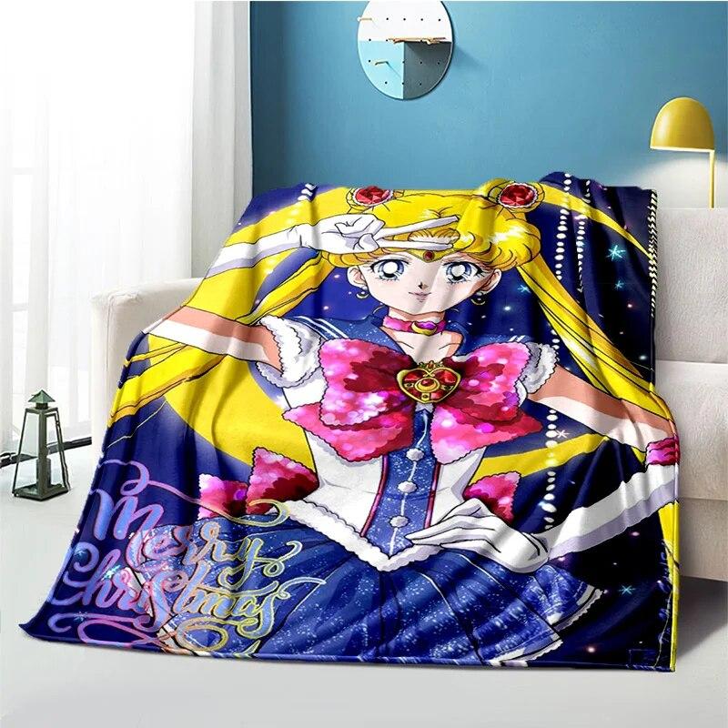 Cute Japanese Cartoon Plush S-Sailor Moons Blanket Light Four Seasons Family Light Sheet Sofa Cover Travel Warm Blanket