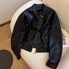 Korean Versatile Casual Pu Leather Short Motorcycle Suit Leather Women 2025 Autumn New Retro Trend Jacket