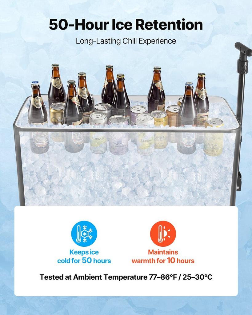 75.71 L Rolling Ice Chest Cart, with 2-Stage Telescopic Pull Handle and 2 Swivel Casters, Portable Table Beach Patio Party Bar Cold Drink Beverage,