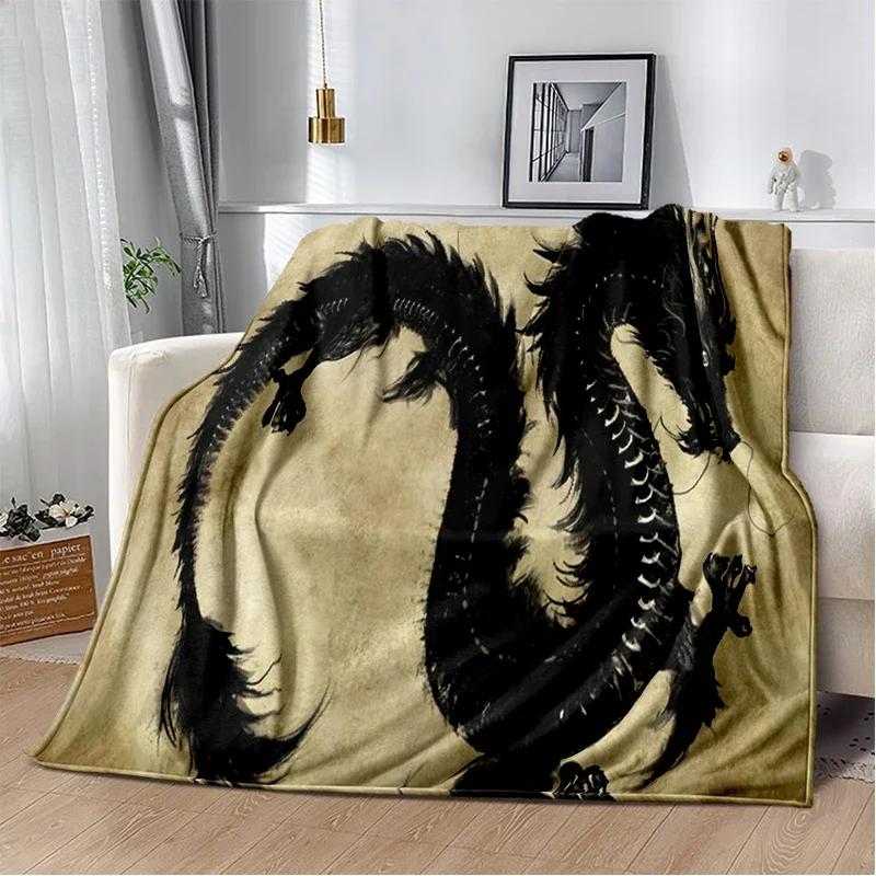 3D Print Chinese Dragon Blanket Soft Sofa Cover Throw Blanket Fleece Tapestry Lightweight Warm Bed Blankets for Bedroom Couch