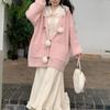 Kawaii Sweater Cardigan Women Japanese Fashion V-Neck Plush Button Cute Long Sleeve Loose Knit Sweater Winter Pink Top