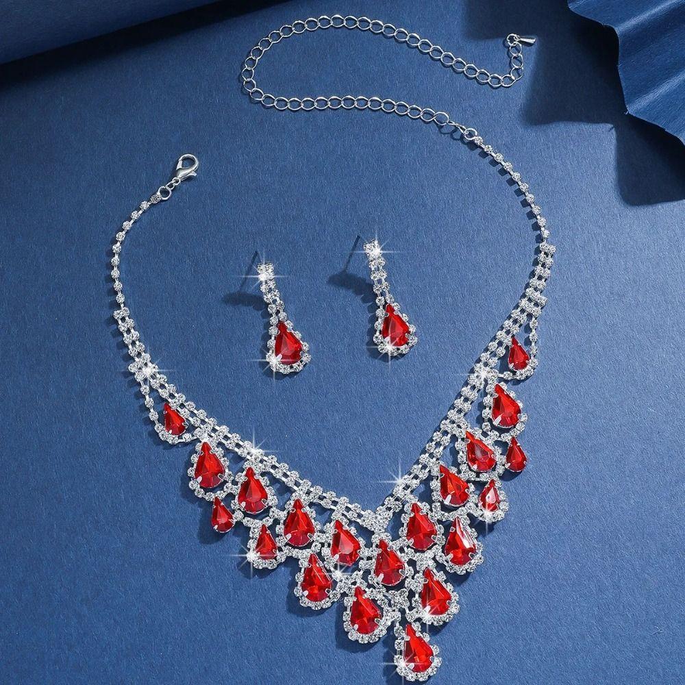 Shining Inlay Rhinestone Jewelry Set Water Drop Pendant Women Jewelry Set Gifts
