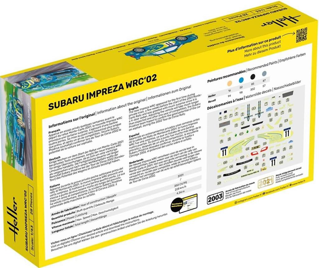 Platz Heller Subaru Impreza WRC 2002 Plastic Model HE80199 1/43