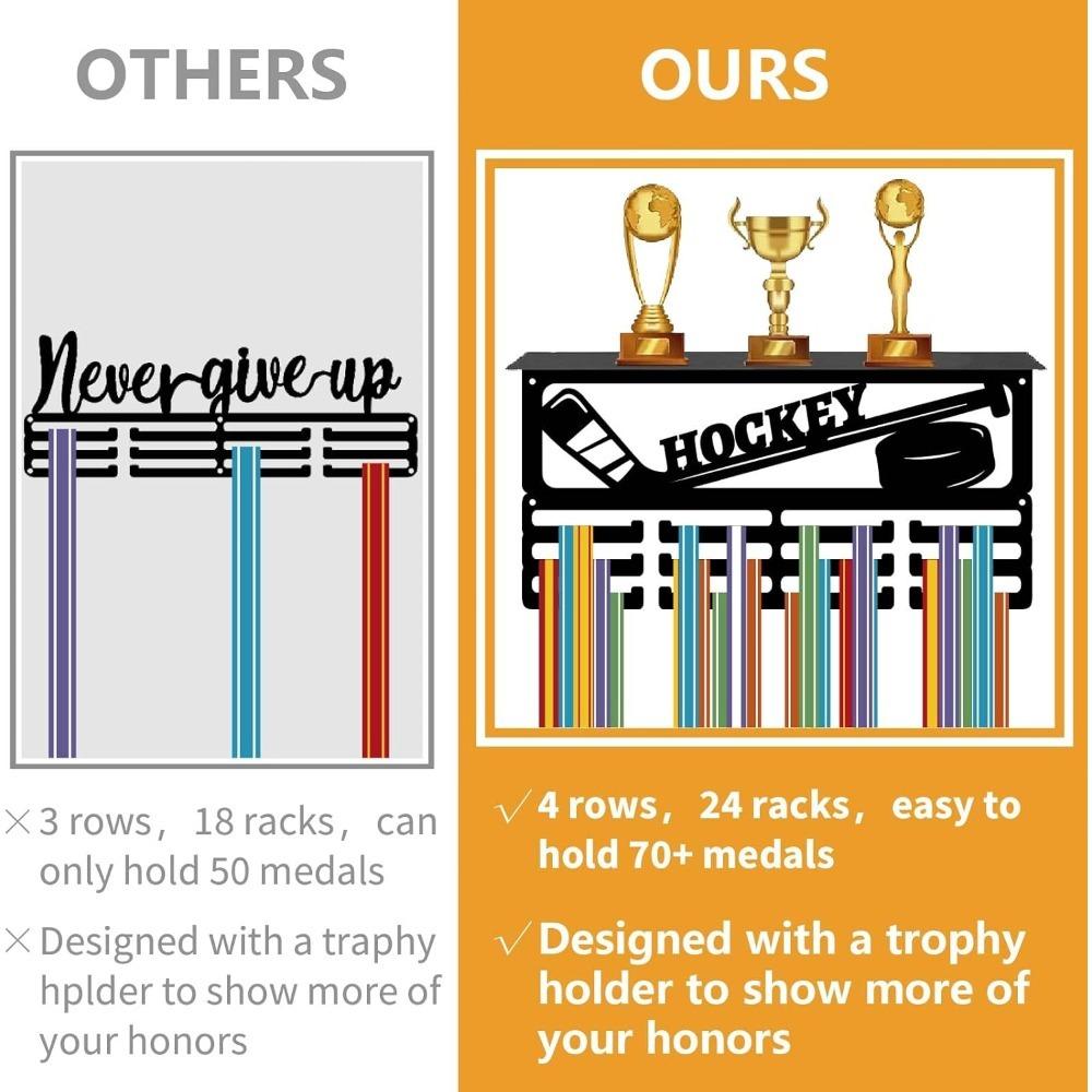 Прочный Настенный Держатель для Хоккейных Медалей с 12 Крючками, Полка-Дисплей для 60+ Наград, Черный Держатель для Спортивных Медалей, 15,7x8x4 Дюйма
