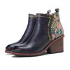 Genuine Leather Women Shoes Thick Heeled Short Boots  Round Toe Patchwork Handmade Ankle Boots