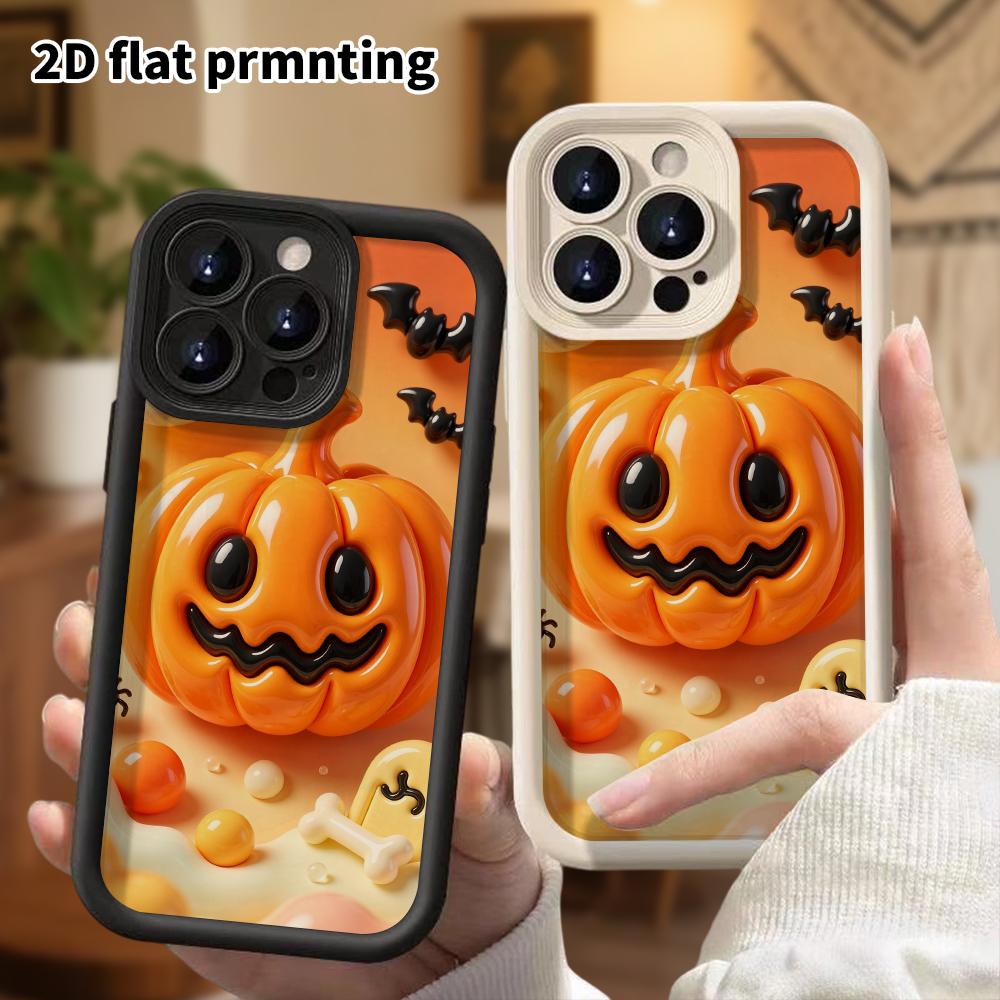 Phone case: 2D flat design suitable for iPhone 18 17 16 15 14 13 Pro protective case, Halloween pumpkin, Christmas, perfect holiday gift
