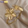 Stainless Steel Double Flower Cuff Bracelet Bangle for Women Gold Color Metal Floral Bracelets Waterproof Party Jewelry