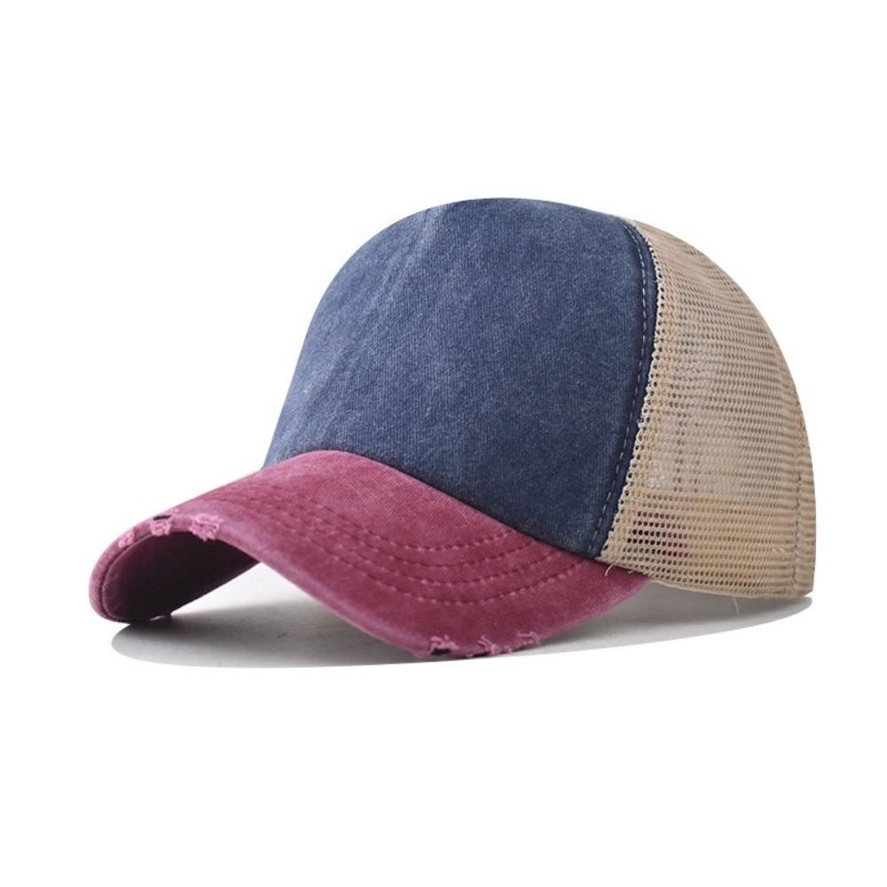 Breathable Mesh Sun Hat Color-blocked Snapback Hat Summer Baseball Cap