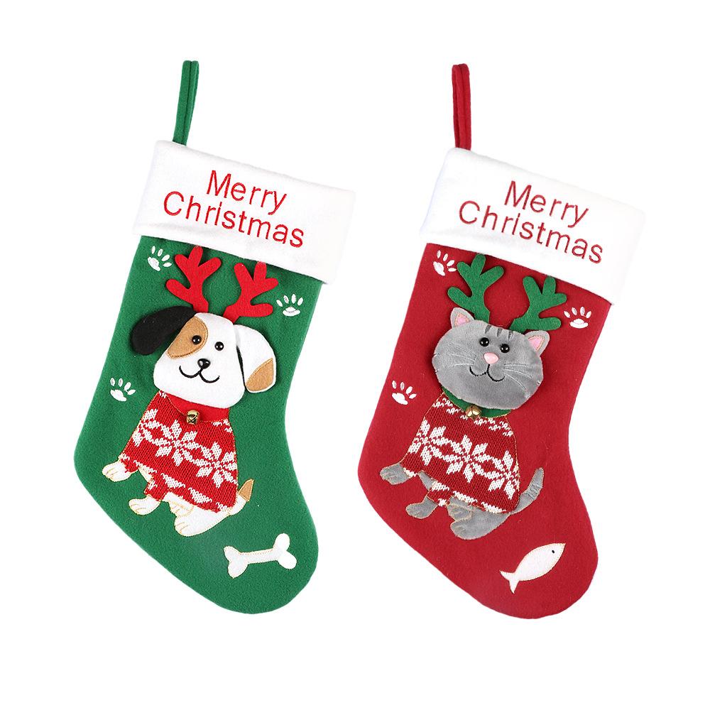 Cute cat and dog christmas stockings cartoon christmas socks gift bag christmas decorative stockings christmas tree pendant