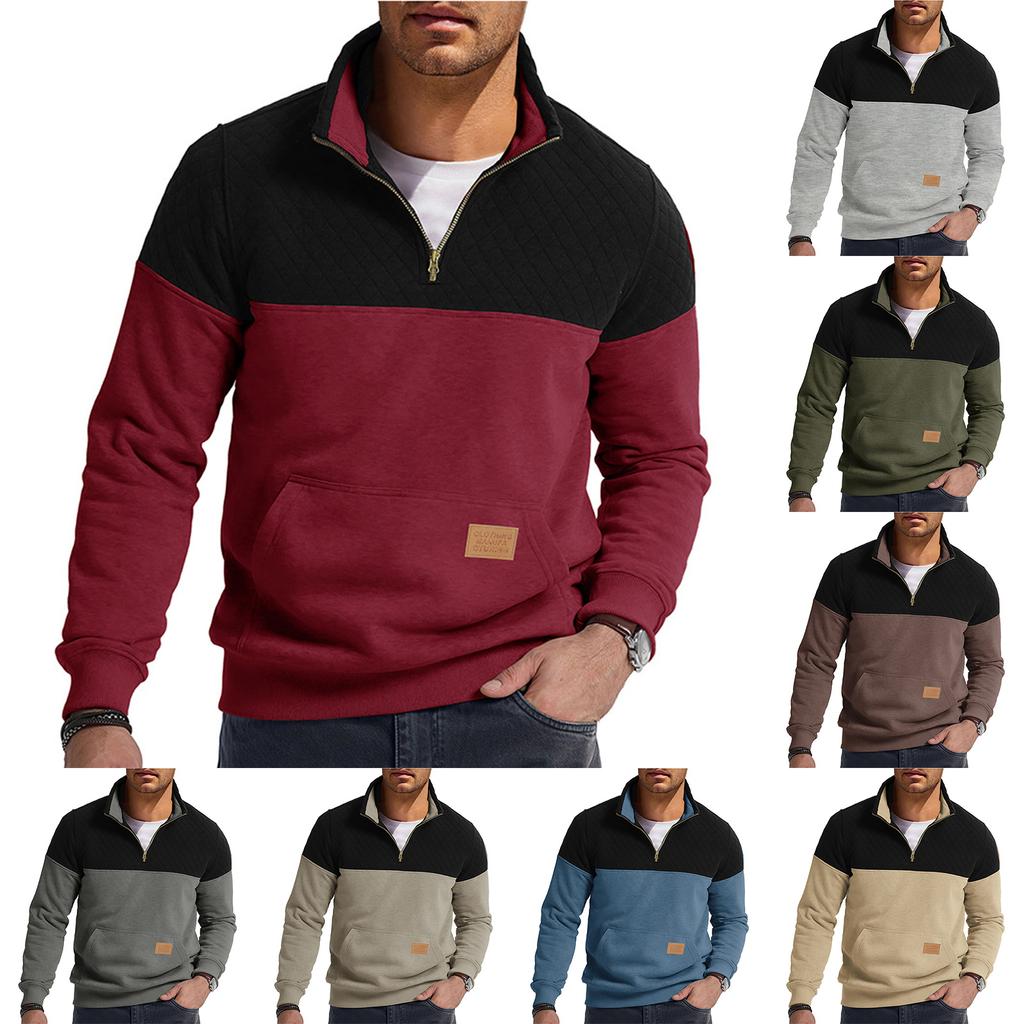 Men's Pullover Long Sleeved Stand Up Collar Sweatshirt Casual Collar Base Shirt