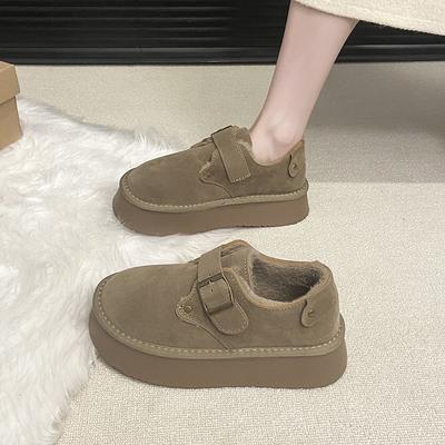 Женские зимние теплые меховые ботинки большого размера, утолщенные, на меху, ботильоны до щиколотки, противоскользящие, для пеших прогулок, спортивные лоферы