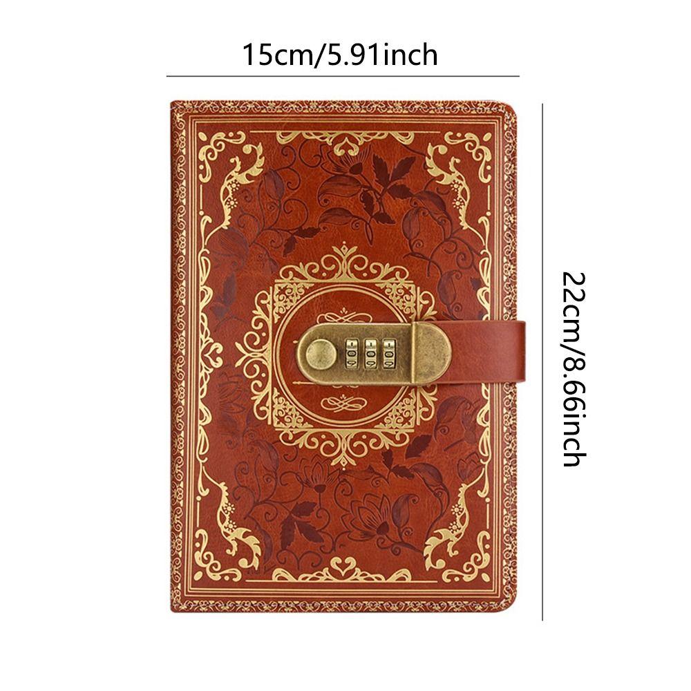 PU Leather A5 Journal Notebook Embossed Design Hard Cover Lockable Secrets Journal Combination Lock Ruled Lined Paper