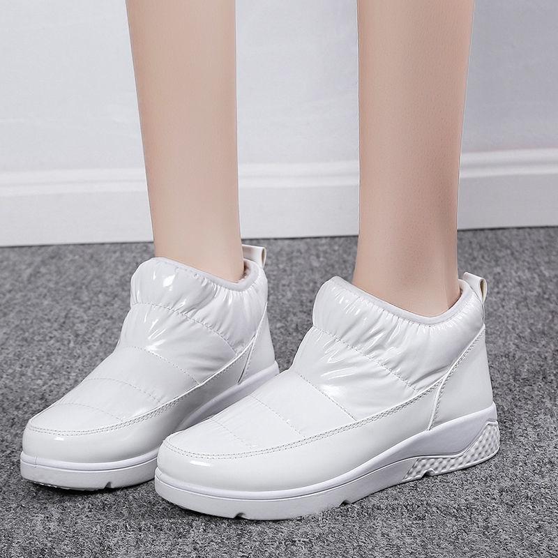 Обувь для женщин, белые женские зимние ботинки на танкетке, эластичные, водонепроницаемые, элегантные, со средним каблуком, удобные, тренд 2024 года, шикарная работа