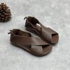 Peep Toe Flat Sandals Retro Handmade Genuine Leather Soft Sole Comfortable Breathable Women Shoes