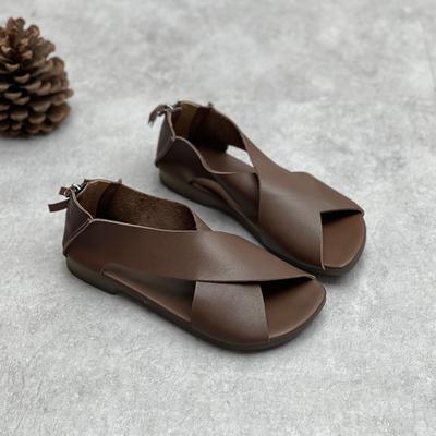 Сандалии на плоской подошве с открытым носком, удобная дышащая женская обувь ручной работы из натуральной кожи на мягкой подошве в стиле ретро