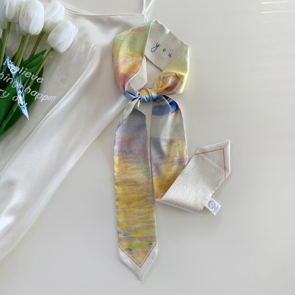 Высококачественная повязка для волос, платок на шею с шелковистой текстурой, женский шарф, длинные узкие повязки на голову, милые шарфы-галстуки, роскошный принт, шарф для сумки для леди