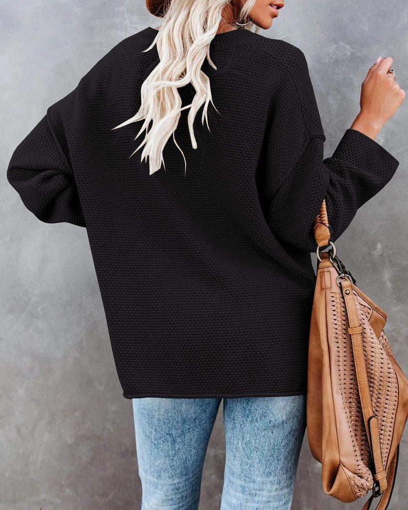 Женский осенний вязаный кардиган с открытым передним краем - Повседневный свободный однотонный свитер на пуговицах