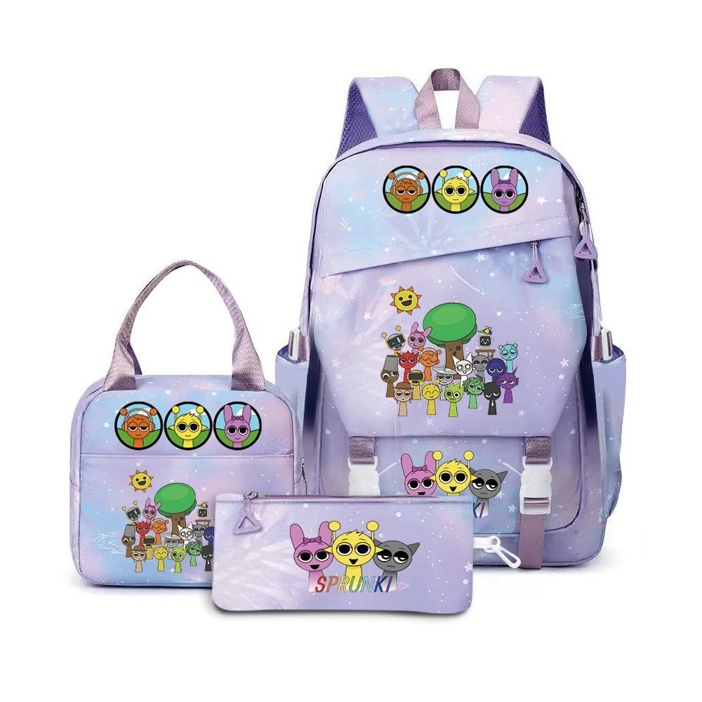 New Rhythm Box Sprunki Music Game Schoolbag Backpack Pencil Case Three-piece Set Student Heat Transfer Backpack D