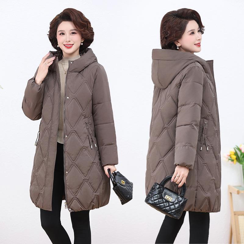 Winter new middle-aged women's mothers wear knee-length cotton-padded clothes, thickened foreign-style loose cotton-padded clothes, and large-s
