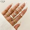 10Pcs/set Fashion Zircon Butterfly Ring Set Artificial Pearl Gold Rings for Women Jewelry Accessories