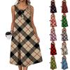 Женское модное повседневное платье без рукавов на пуговицах с клетчатым принтом и карманом