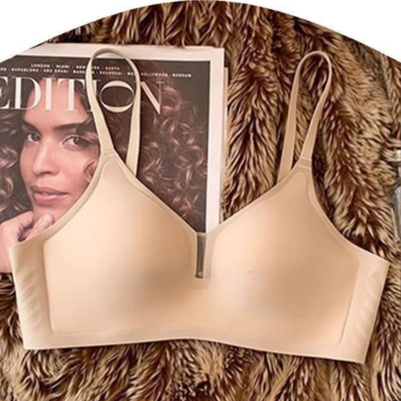 Бесшовный женский тонкий бюстгальтер с глубоким V-вырезом, с контролем боковых складок, мягкой поддержкой, предотвращающий провисание, без косточек и комфортный пуш-ап