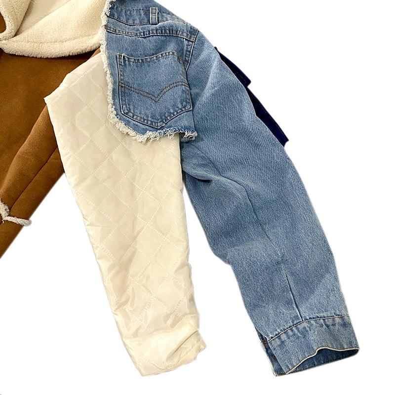 Женская зимняя утепленная джинсовая куртка с широкими лацканами, длинная утолщенная верхняя одежда