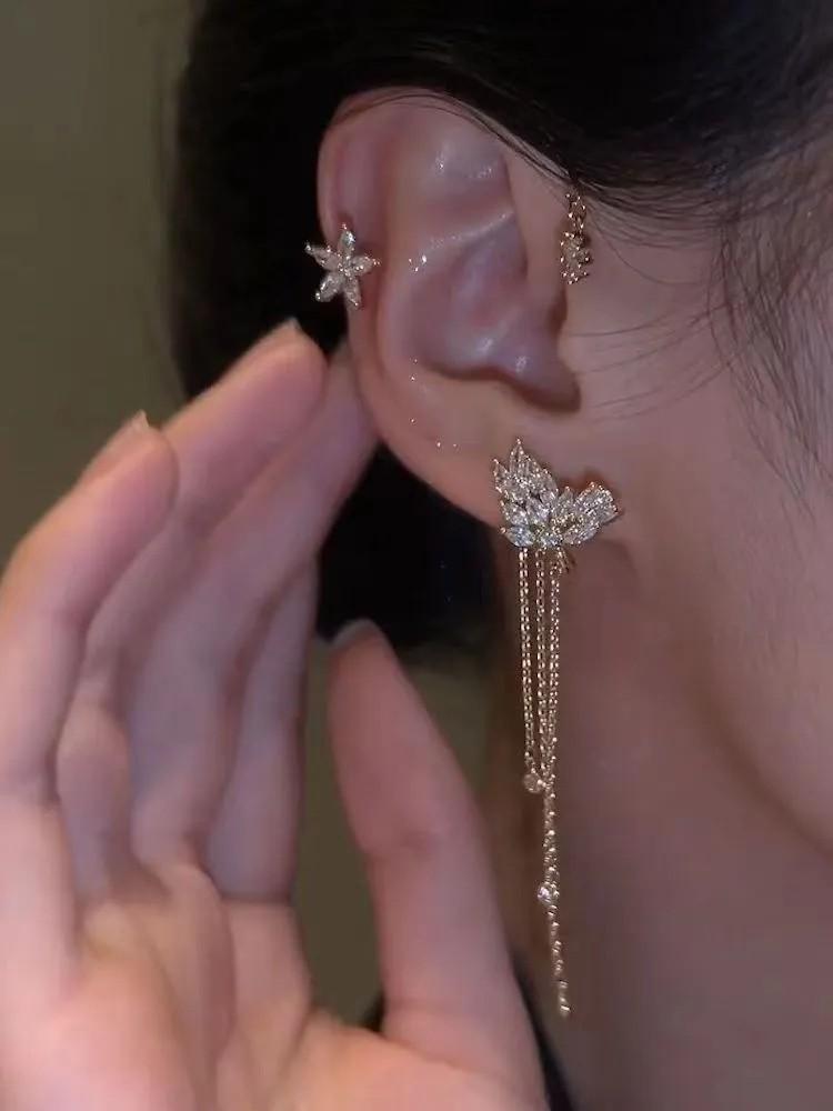 Модные серьги без прокола, длинные серьги-кисточки, крючки для ушей, клипсы для ушей без прокола