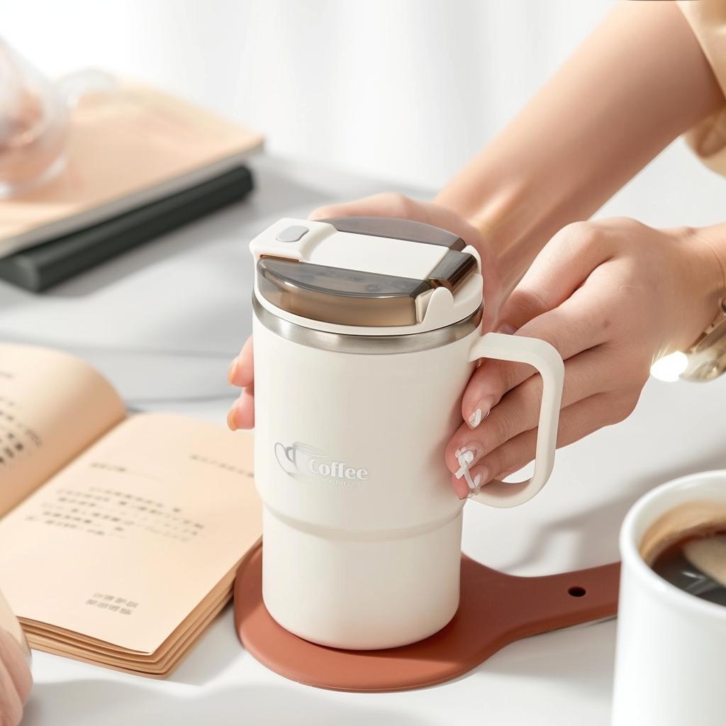 WORTHBUY 304 Stainless Steel Mug Double Layer Insulated Coffee Cup With Spoon&Strainer Leak-proof Thermal Cup For Student Kids