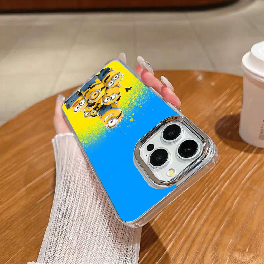 Чехол для телефона M-Minions для iPhone 17 16 15 14 13 12 11 Pro Max Xr Air Plus Силиконовый чехол Серебристый чехол с твердым корпусом