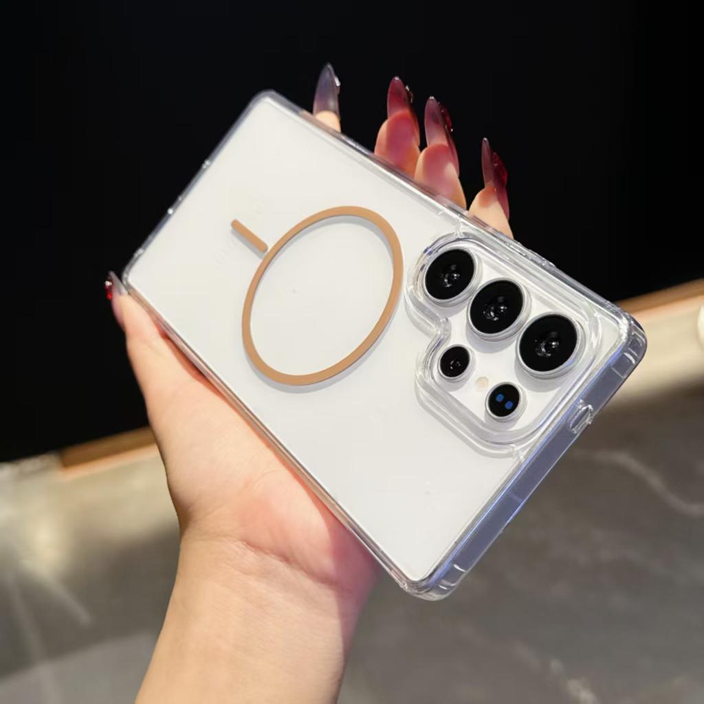 Для Samsung Galaxy S25 Ultra S22 S23 FE S24 Plus Edge Чехол для телефона Magsafe Магнитная Беспроводная Зарядка Прозрачный Жесткий Чехол Funda Capa