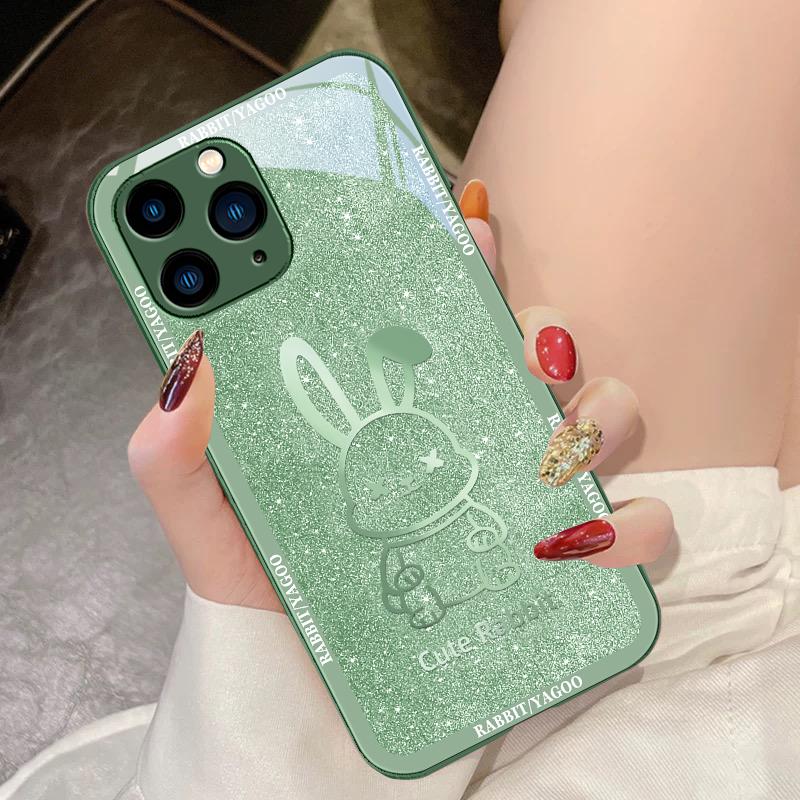 Звездное Небо Кролик Роза Фиолетовый Для IPhone 16 Pro Max 15 Pro 14 13 12 Mini 11 XS Max XR 7 8 Plus SE 2022 Закаленное Стекло Чехол для Телефона