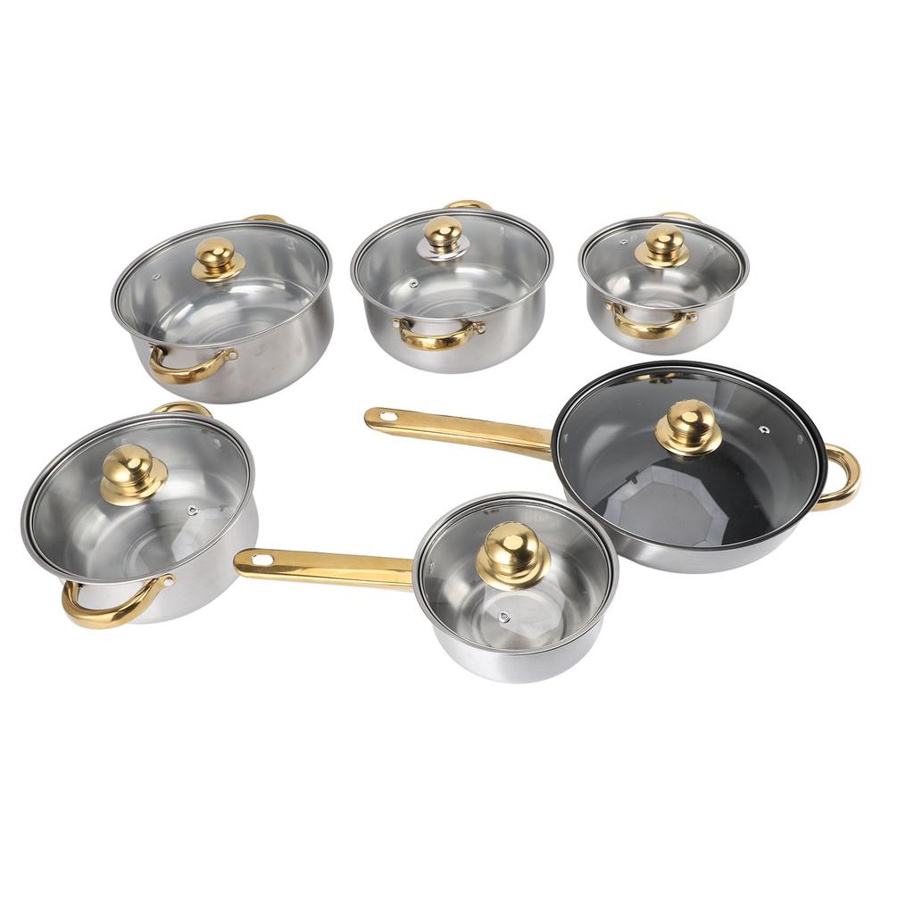 Набор кастрюль и сковород из нержавеющей стали Кухонный набор посуды Кастрюля Сотейник Сковорода с крышками ручками